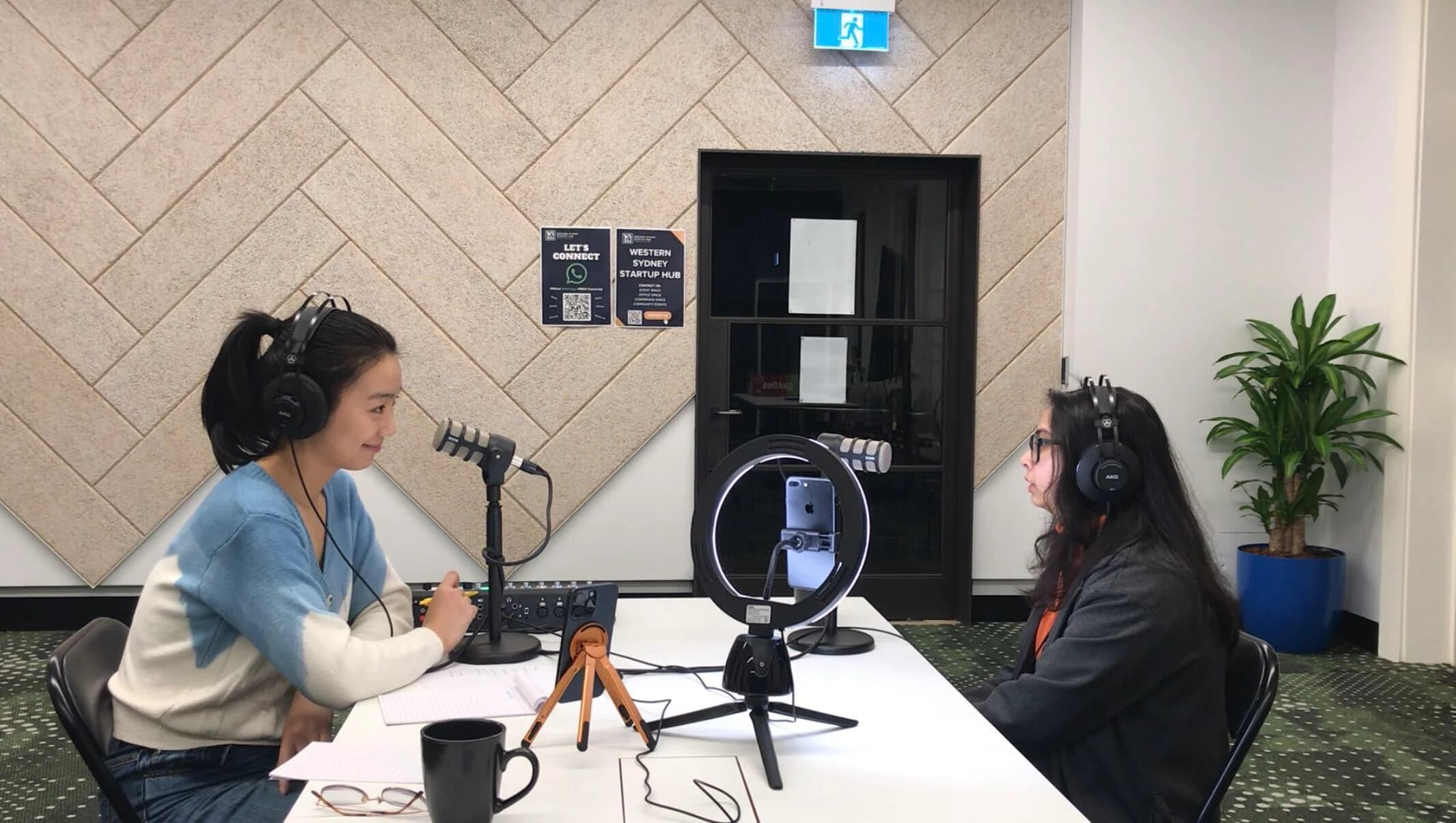 Carrie and Lamisa recording their interview